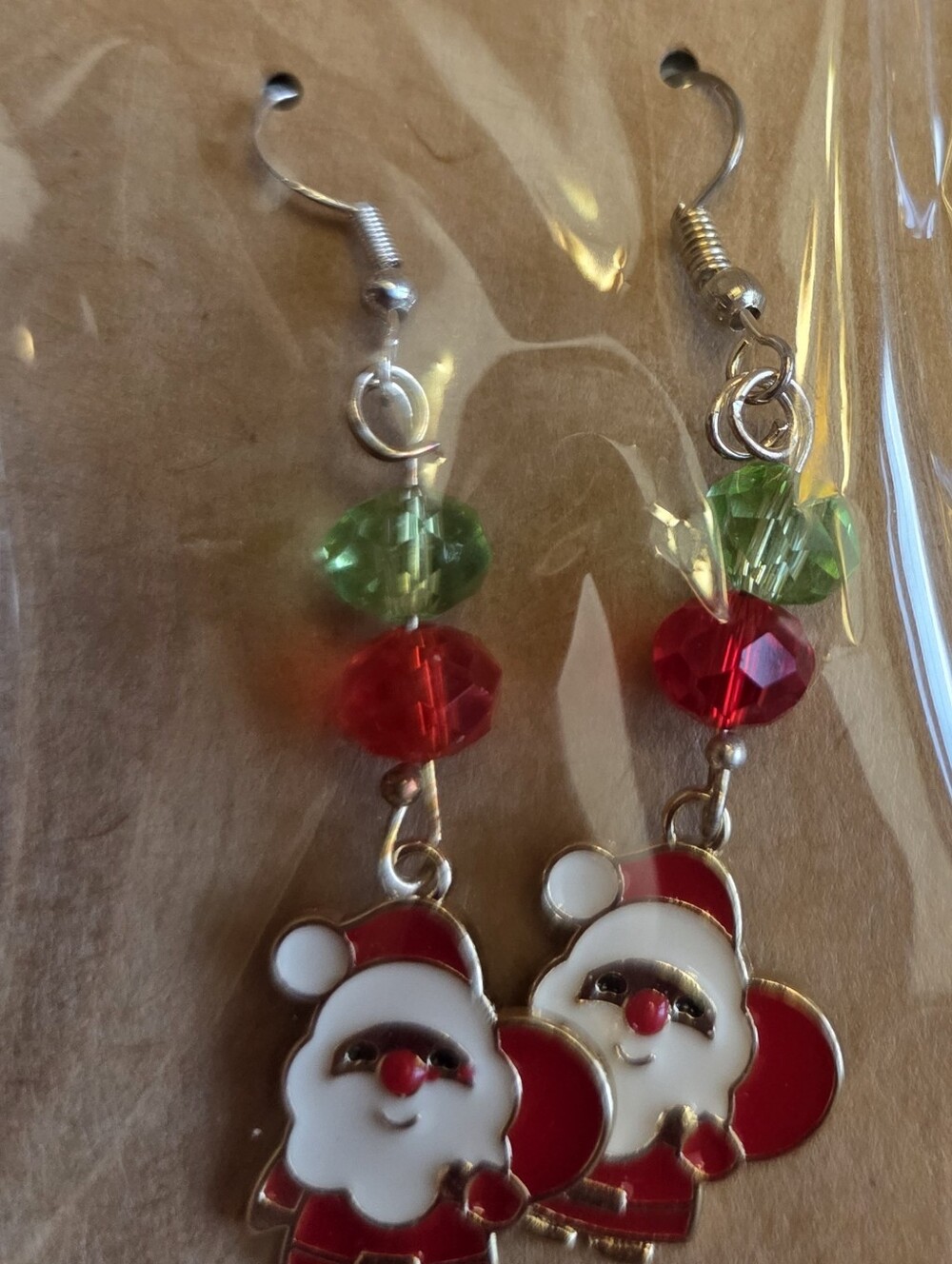 Santa Dangle Earrings - Red & Green Holiday Earrings